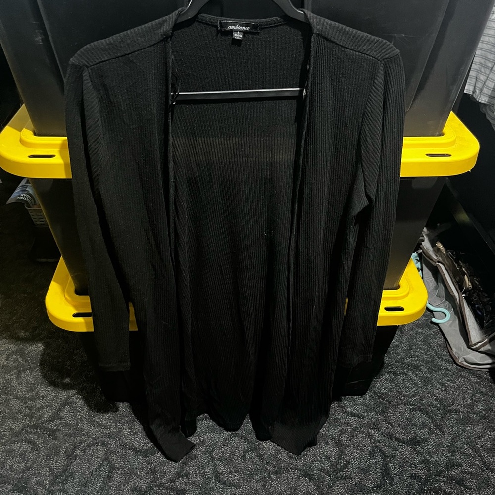 Ambiance Black Ribbed Open Cardigan